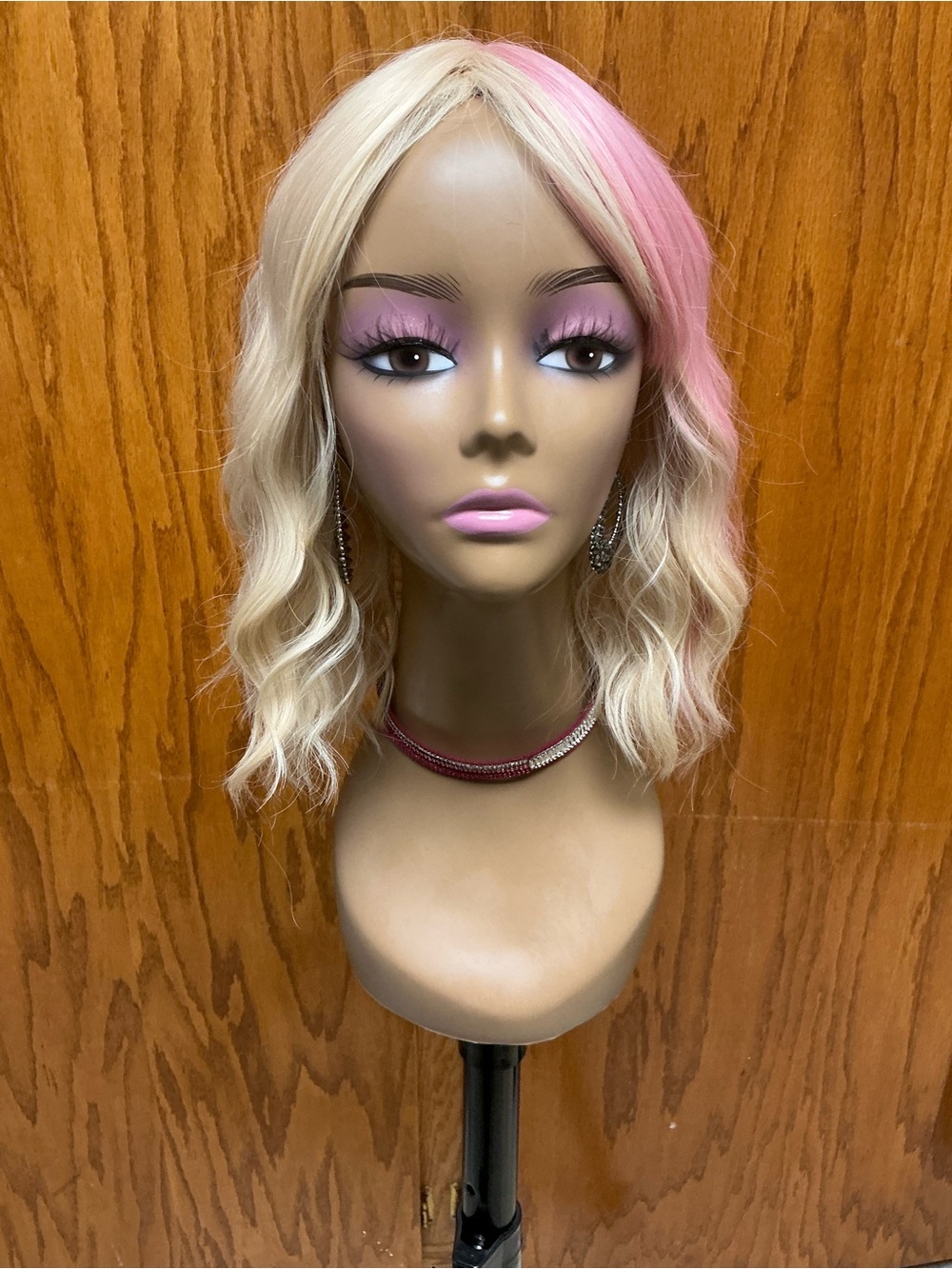 Blonde Bob Wig with Pink Accent - Soft Wavy Women's Hair